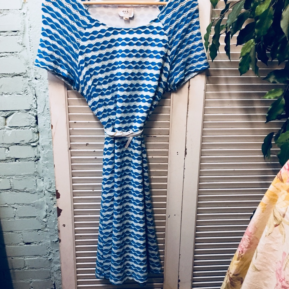 ECI New York Belted Blue & White Stripe, Textured